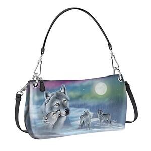 NWOT Eddie LePage Wolf Art Northern Lights Convertible Crossbody Wear 3 Ways Bag